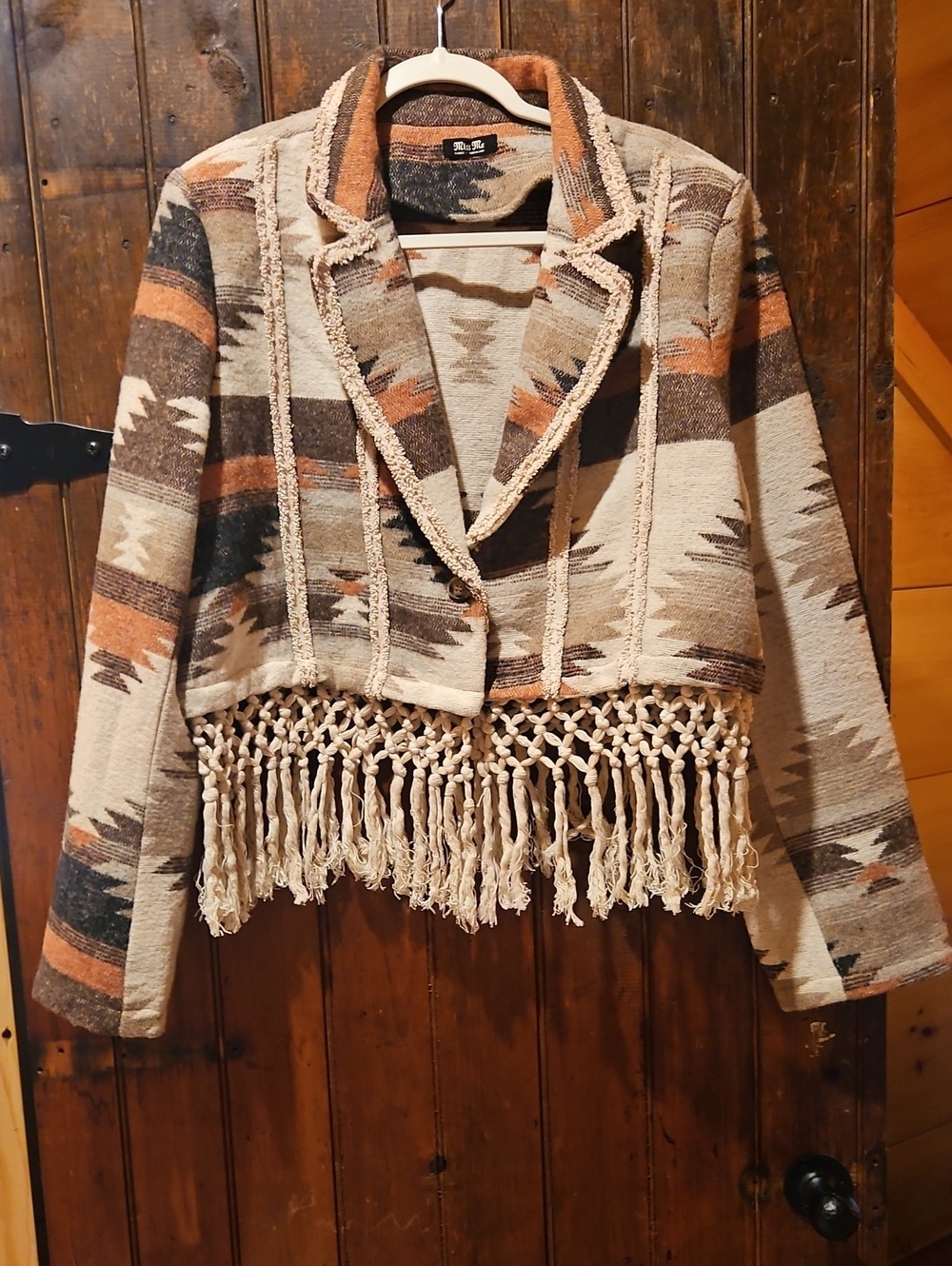 Miss Me Boho Fringe Cropped Knit Sweater Jacket - Beige & Brown